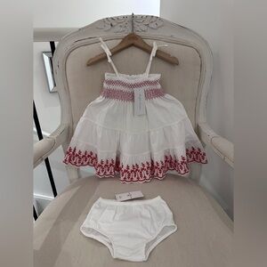 🦢 12 Mth Ralph Lauren Embroidered Smocked & Tiered Baby Dress with Bloomers NWT